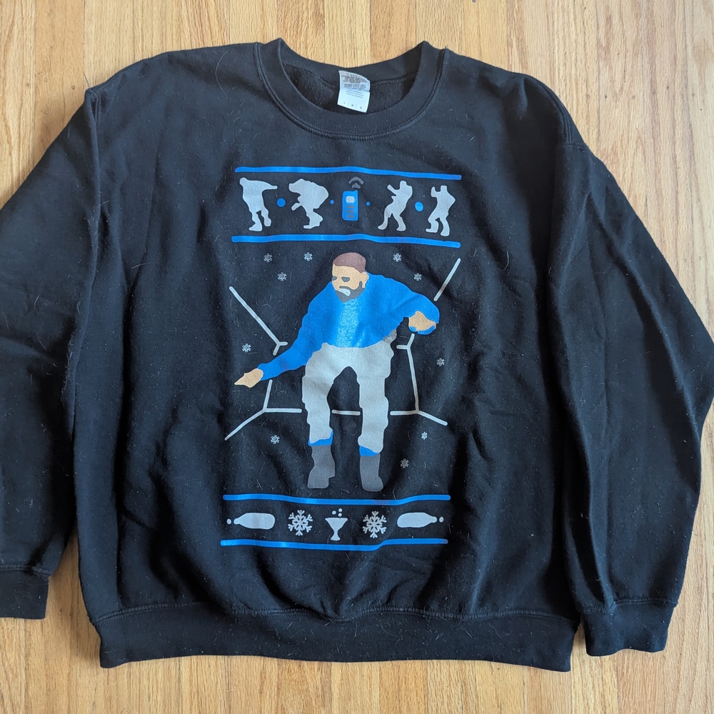 Drake Hotline BLING Ugly Christmas Sweater Black and Blue Crewneck Sweater